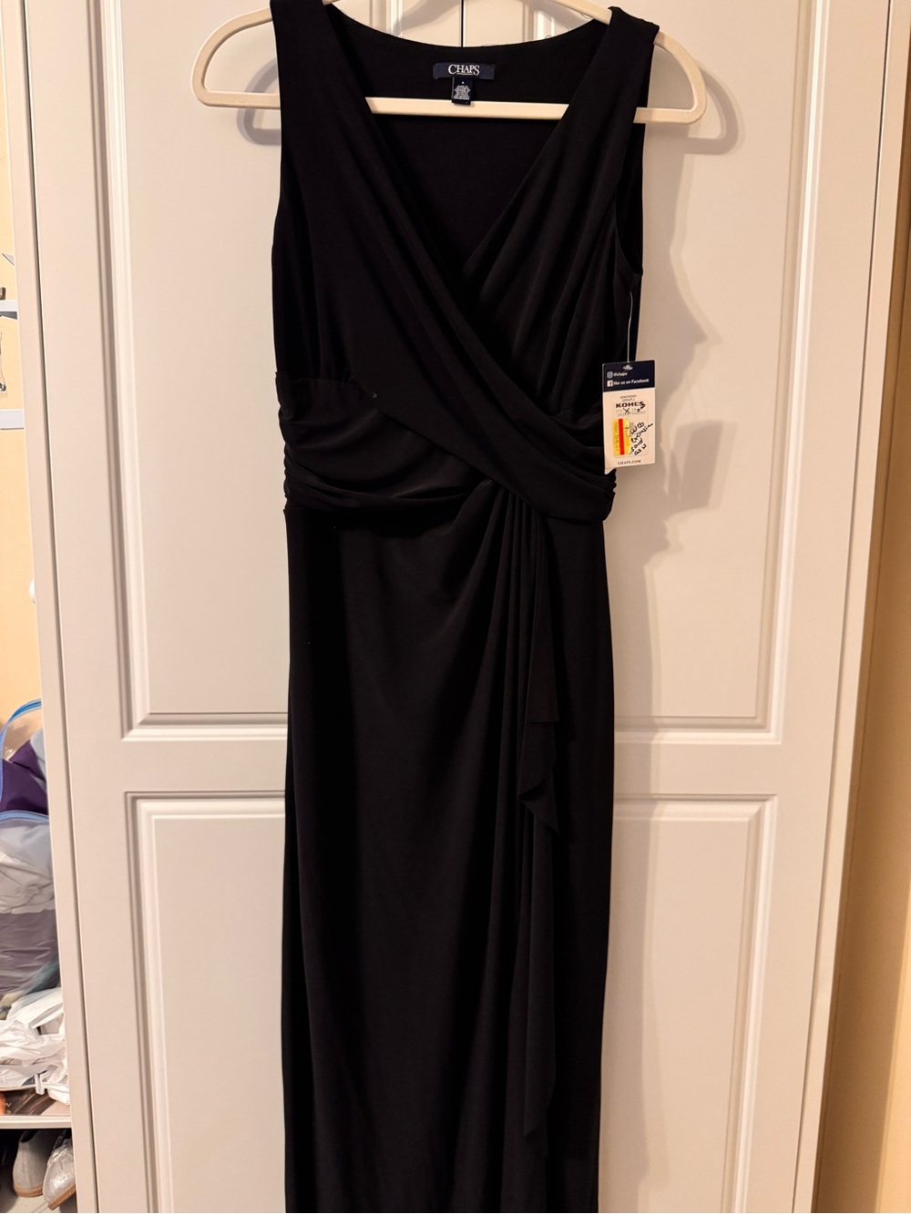 NWTChaps Black Sleeveless Faux-Wrap Evening Dress
